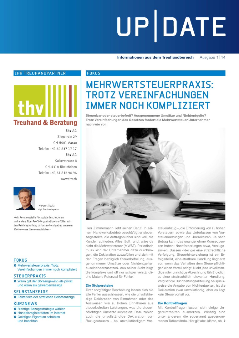 Kundenmagazin thv AG - Ausgabe 01/14